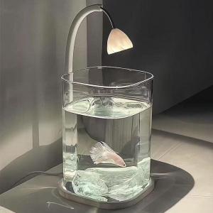 Аквариум с высокой прозрачностью + подсветка в виде цветов + крышка + основание + водоросли + раковина + измельченный алмаз